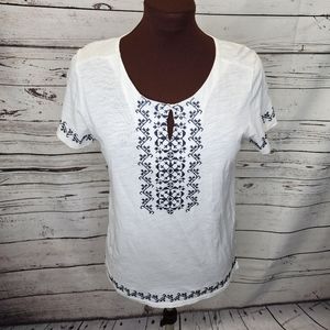J. Crew White‎ Cotton Embroidered Top Size Medium